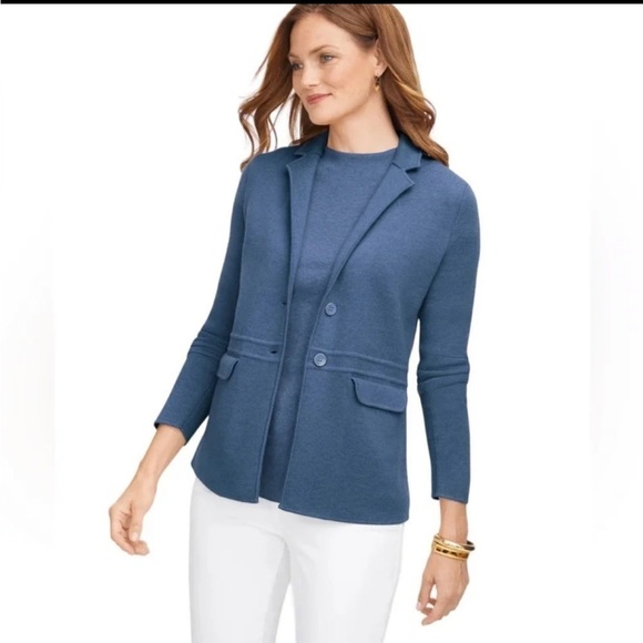 Talbots Merino Sweater Jacket Blazer in Heathered Denim Blue Medium - Picture 1 of 11